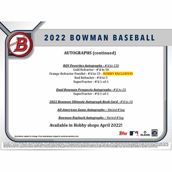 Bowman MLB 2022 Retail Box